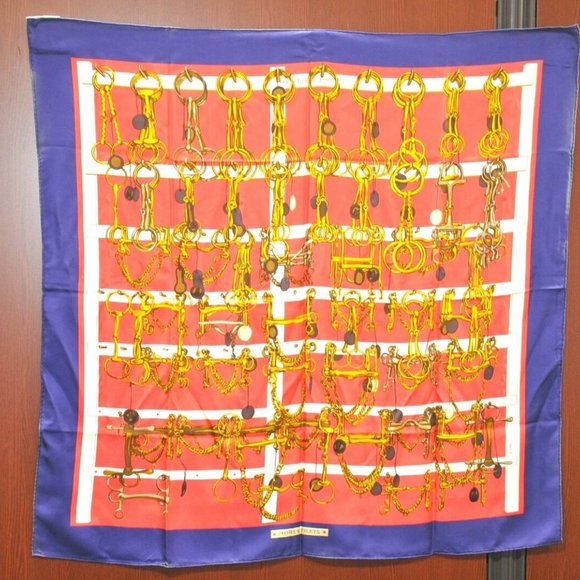 Authentic HERMES Carre 90 Scarf "MORS&FILETS" Silk Blue - Picture 2 of 13
